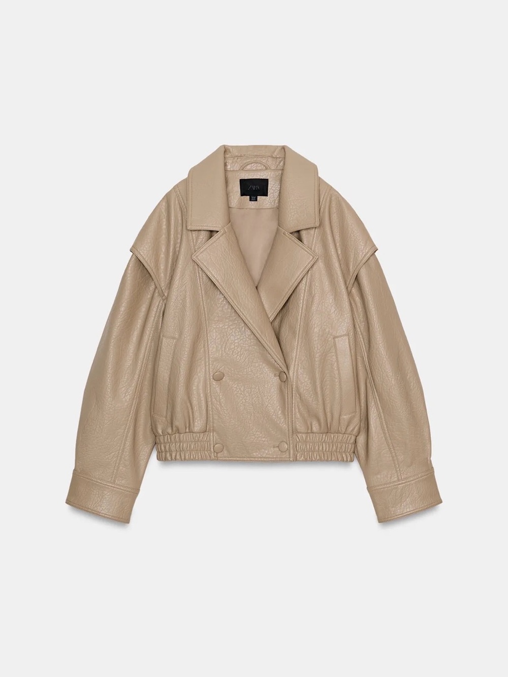 Zara Double-Breasted Cropped Faux Leather Jacket - Tan